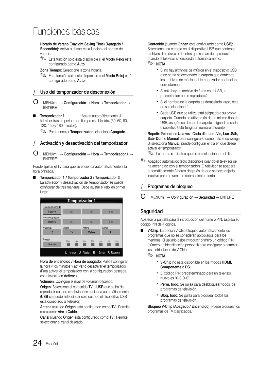 Samsung BN68-02586A-04 Seguridad, Uso del temporizador de desconexión, Activación y desactivación del temporizador 