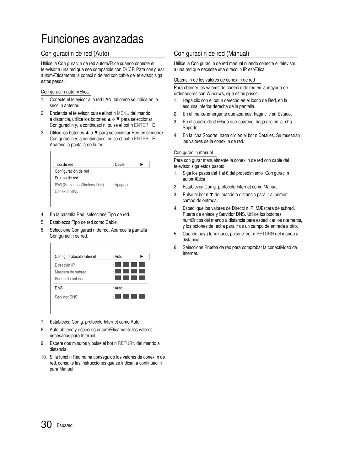 Samsung PN63C8000, BN68-02586A-04, PN58C8000, PN50C8000 Configuración de red Auto, Configuración de red Manual, Red 