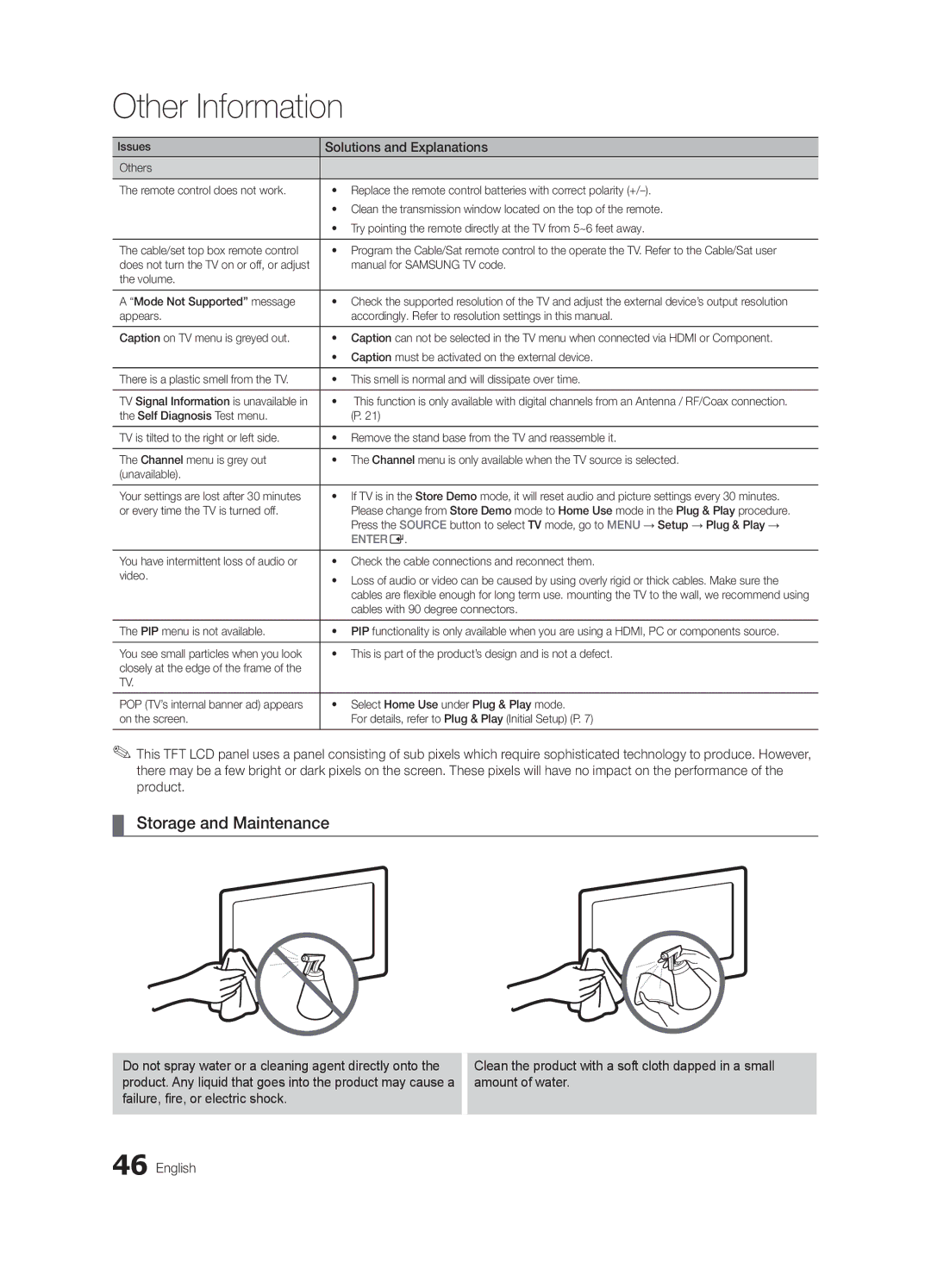 Samsung BN68-02604A-05, LC550-ZA user manual Storage and Maintenance 