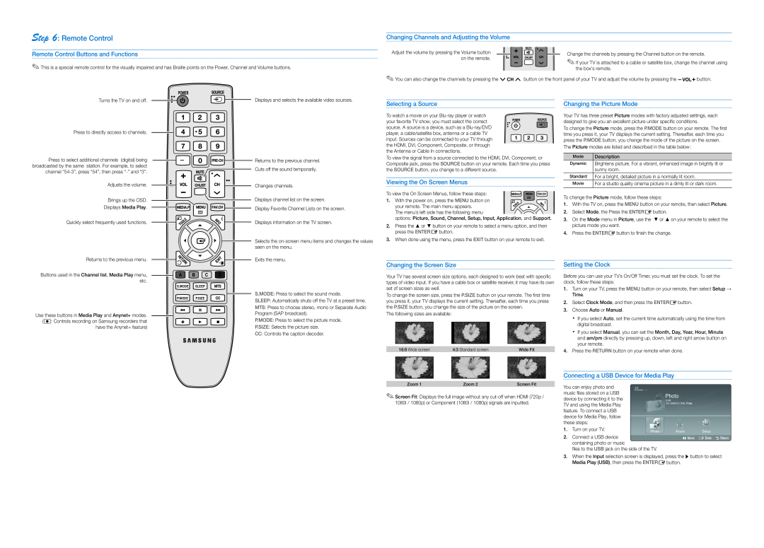 Samsung PN42C430A1DXZC, PC430 Remote Control Buttons and Functions, Changing Channels and Adjusting the Volume, Photo 