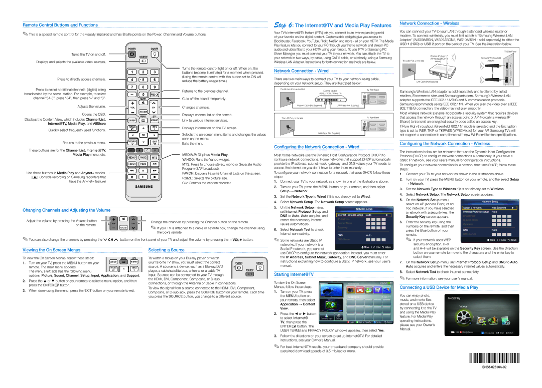 Samsung BN68-02616A-02, LC650-QSG setup guide Internet@TV and Media Play Features 