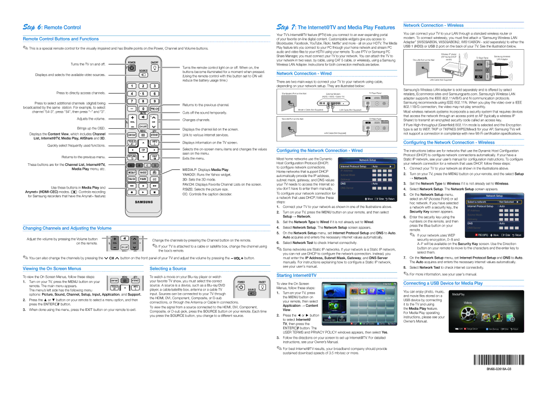 Samsung BN68-02618A-03 setup guide Remote Control, Internet@TV and Media Play Features 