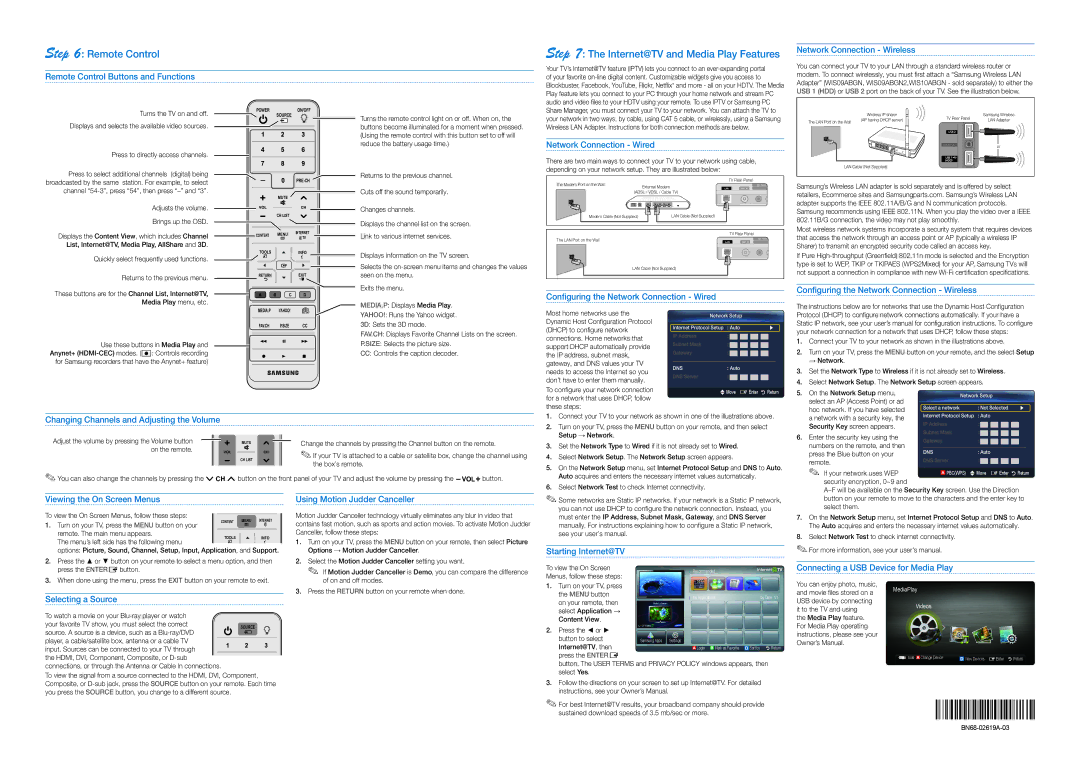 Samsung PC8000, BN68-02619A-03, P88000 setup guide Remote Control Internet@TV and Media Play Features 