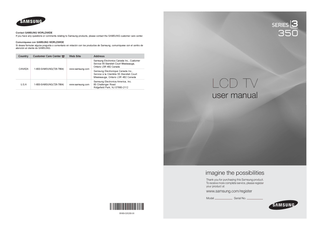 Samsung BN68-02620B-06 user manual Samsung Electronics Canada Inc., Customer, Service 55 Standish Court Mississauga 