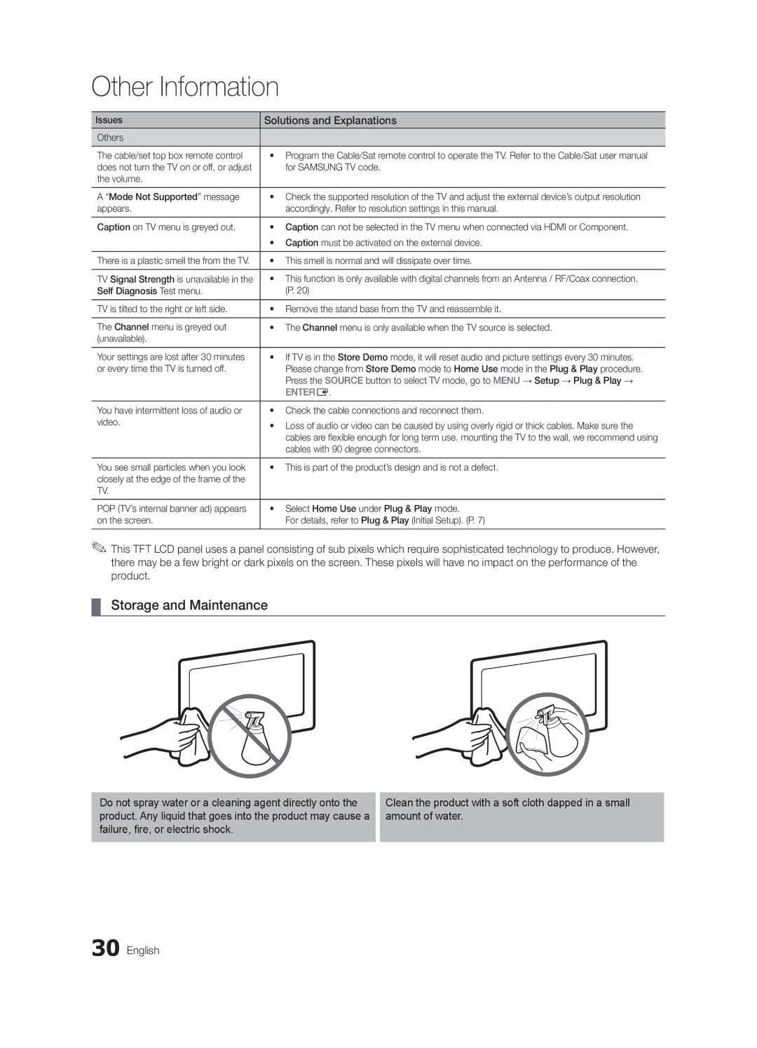 Samsung BN68-02620B-06 user manual Storage and Maintenance 