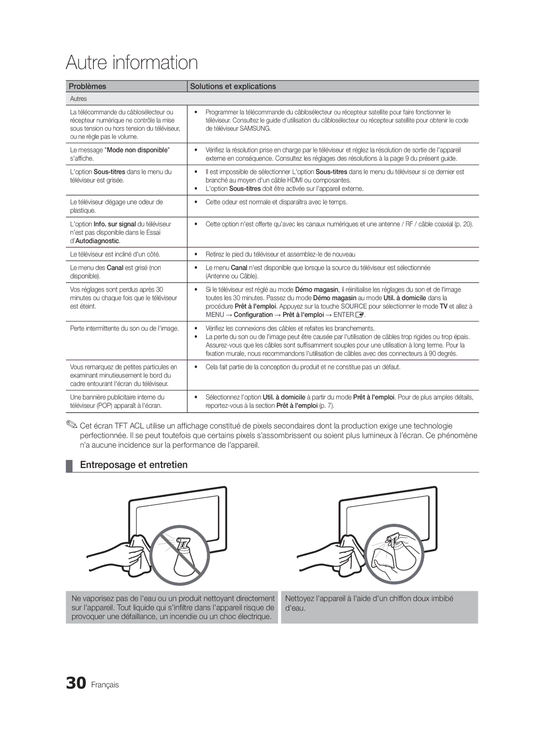 Samsung BN68-02620B-06 user manual Entreposage et entretien 