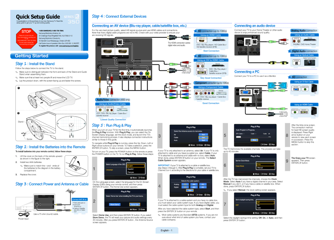 Samsung LC350-QSG, BN68-02621A-04 setup guide Connecting an audio device, Connecting a PC 