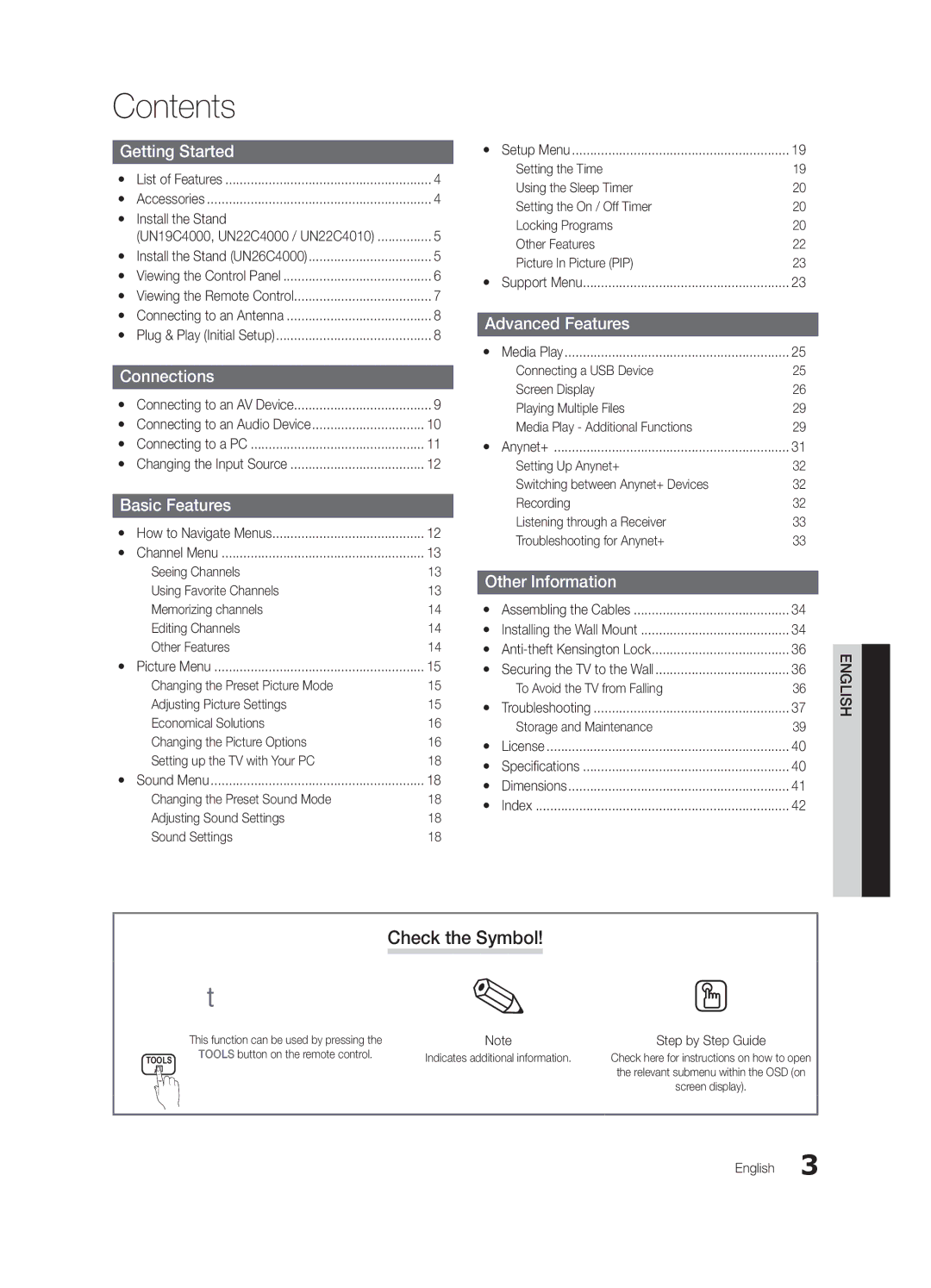 Samsung BN68-02624A-05, UN19C4000PDXZA user manual Contents 