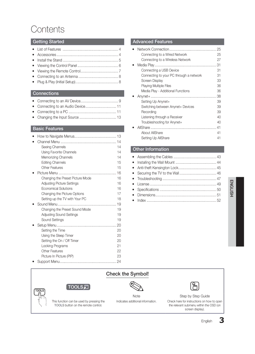 Samsung UN32C5000, BN68-02625A-02, UN46C5000, UN37C5000 user manual Contents 