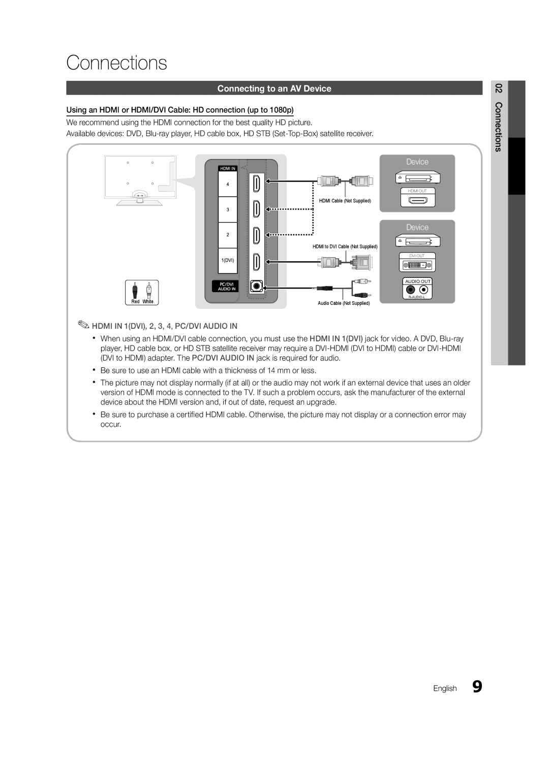 Samsung UN46C5000, BN68-02625A-02, UN37C5000, UN32C5000 user manual Connecting to an AV Device, Connections 