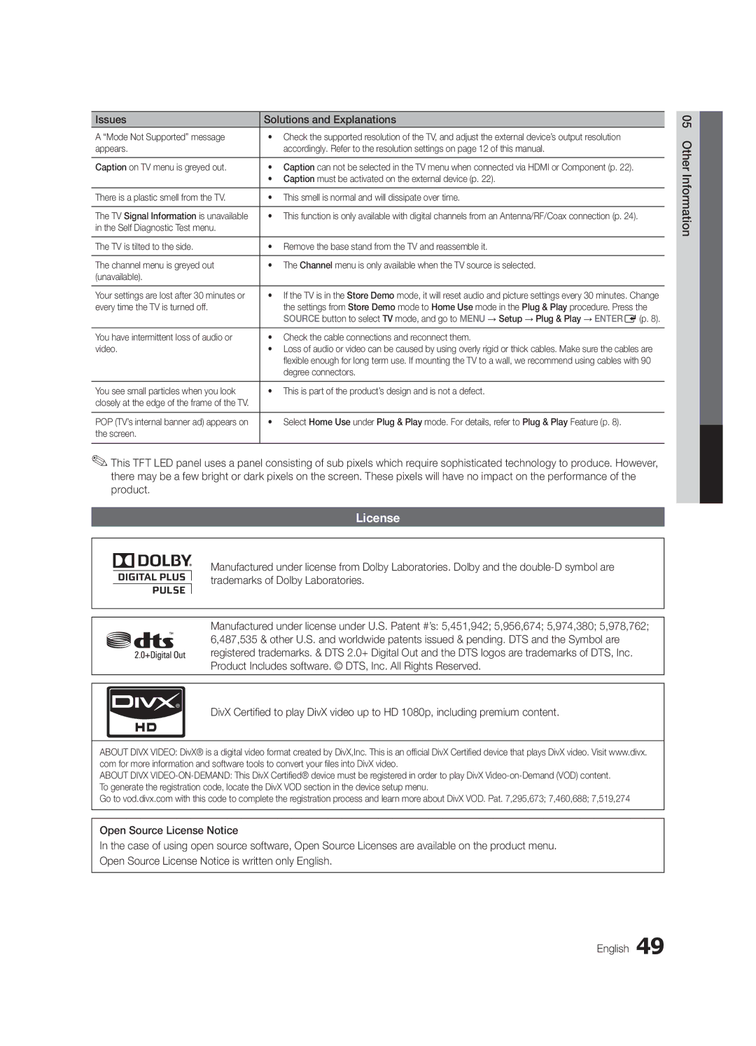 Samsung Series C5, BN68-02625B-02, UN40C5000 user manual License 