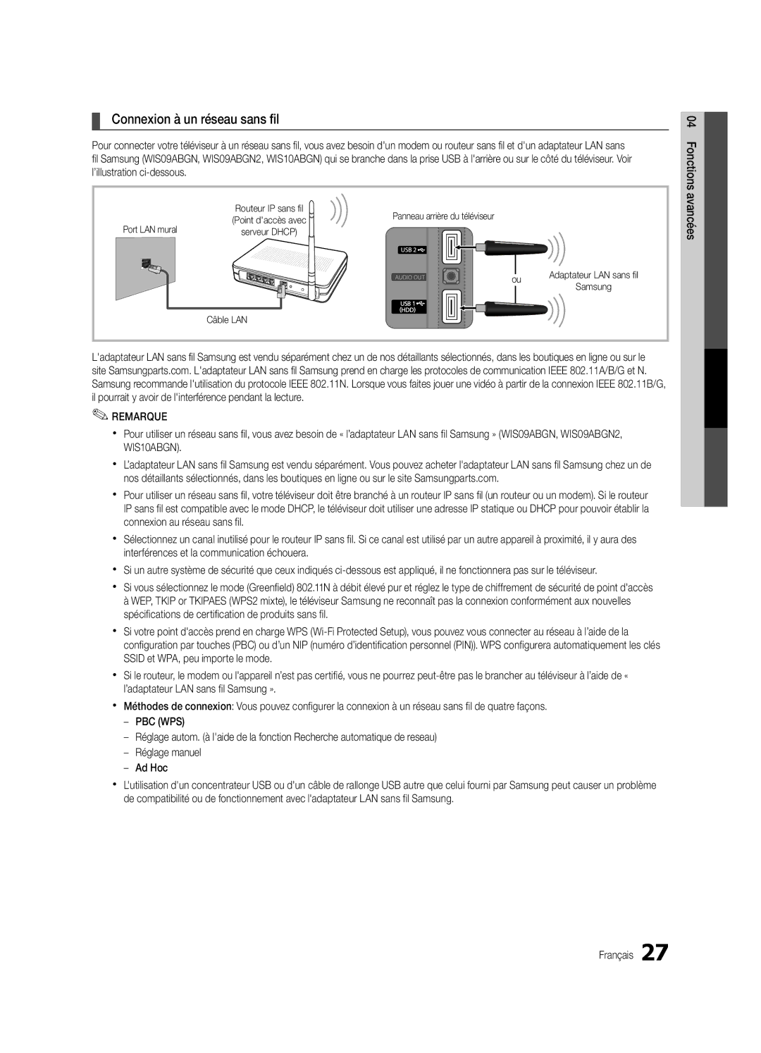 Samsung Series C5, BN68-02625B-02, UN40C5000 user manual Dun Adaptateur LAN sans, Fil 