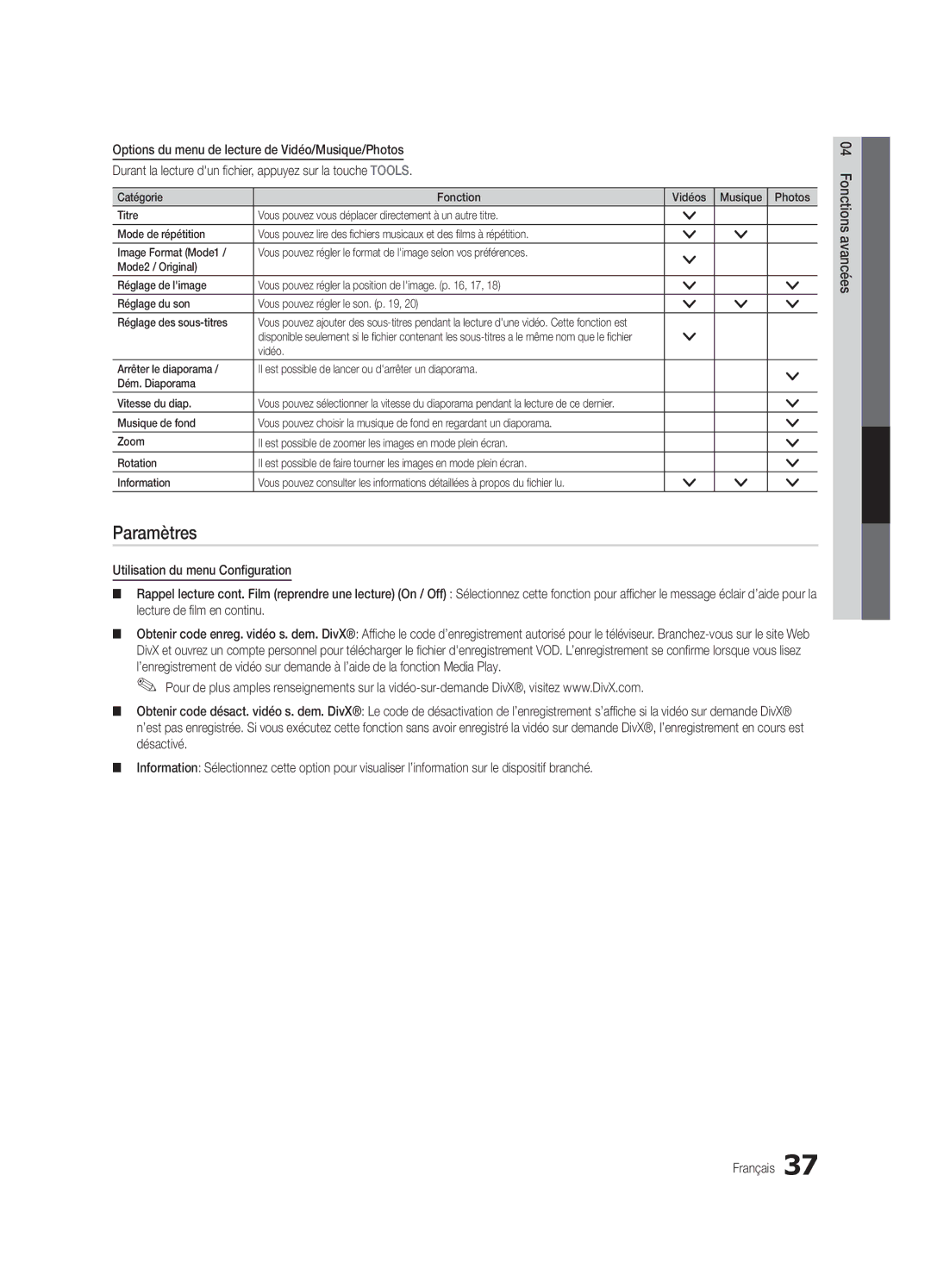 Samsung UN40C5000, BN68-02625B-02, Series C5 user manual Paramètres 