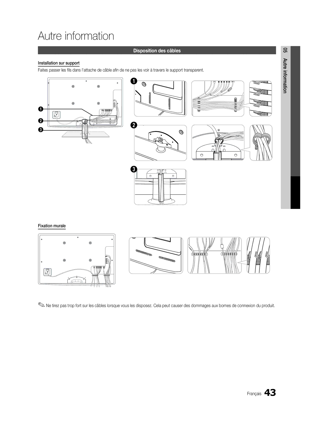Samsung UN40C5000, BN68-02625B-02, Series C5 user manual Autre information, Disposition des câbles, Fixation murale 