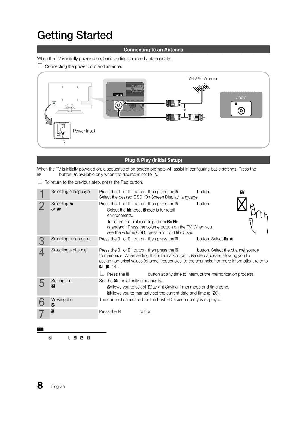 Samsung BN68-02625B-03 user manual Connecting to an Antenna, Plug & Play Initial Setup, Power Input, Enjoy your TV 