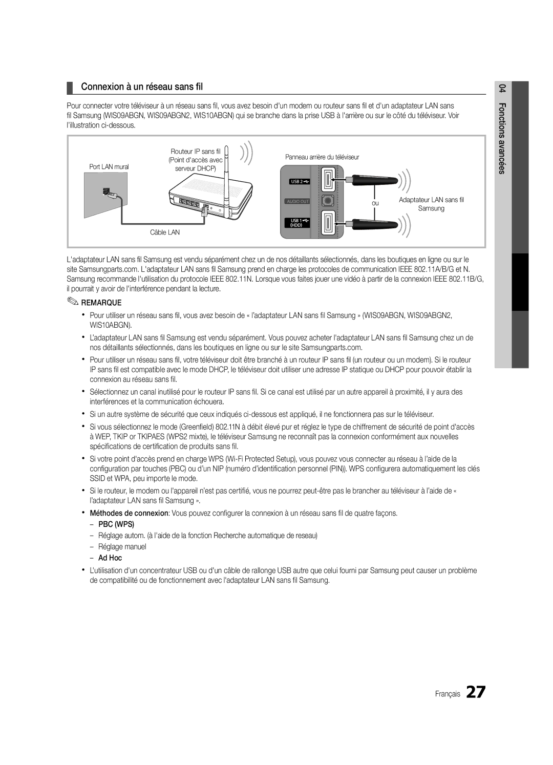 Samsung BN68-02625B-03 user manual Et dun adaptateur LAN sans, Fil 