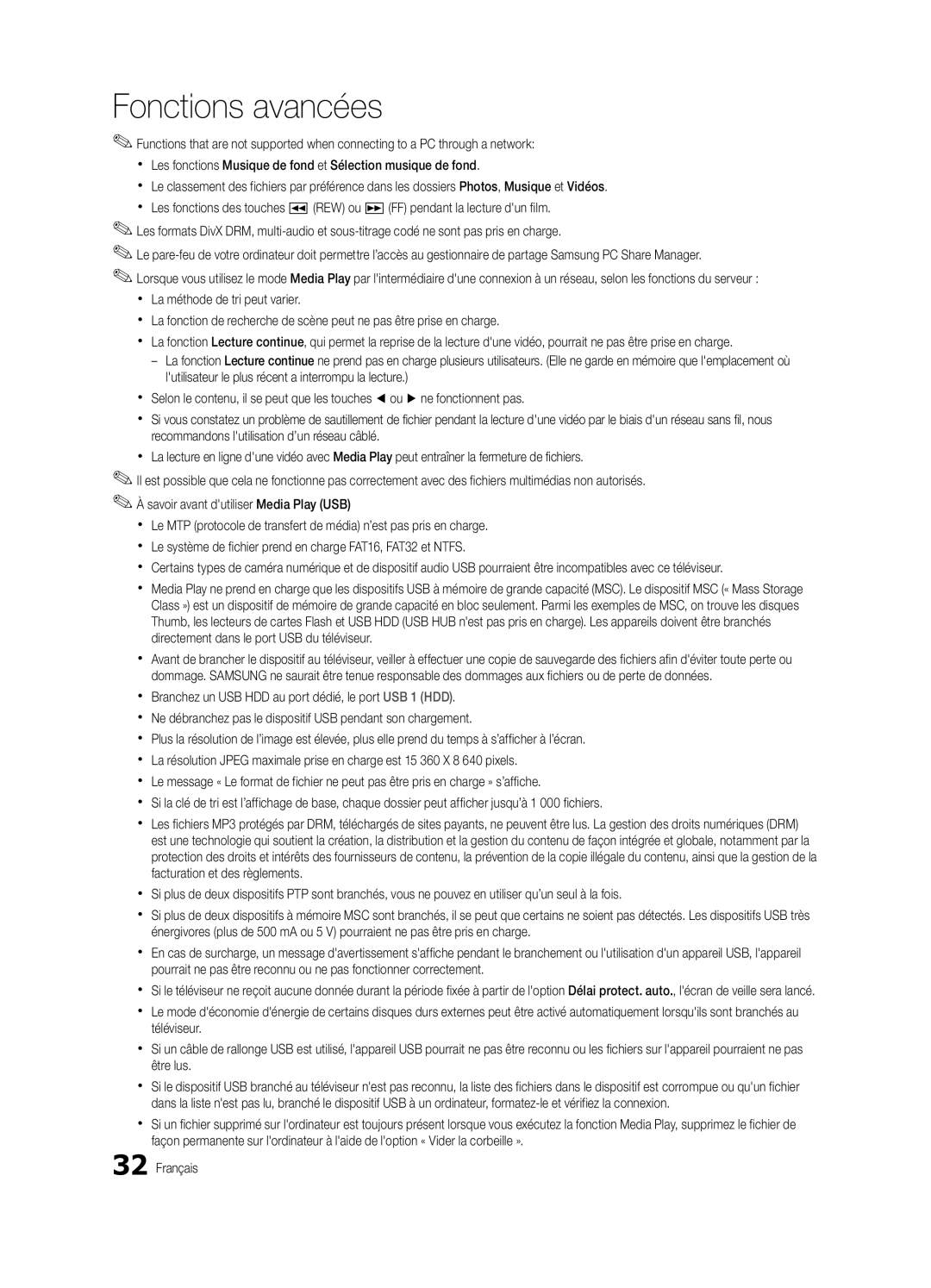 Samsung BN68-02625B-03 user manual Fonctions avancées 