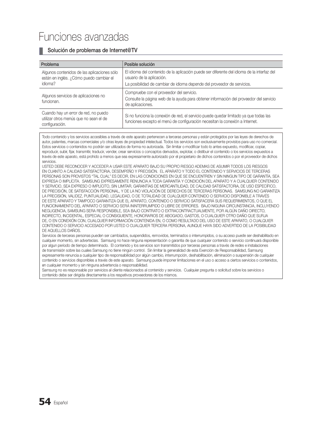 Samsung BN68-02627A-06, UN46C7000, Series C7 user manual Solución de problemas de Internet@TV 