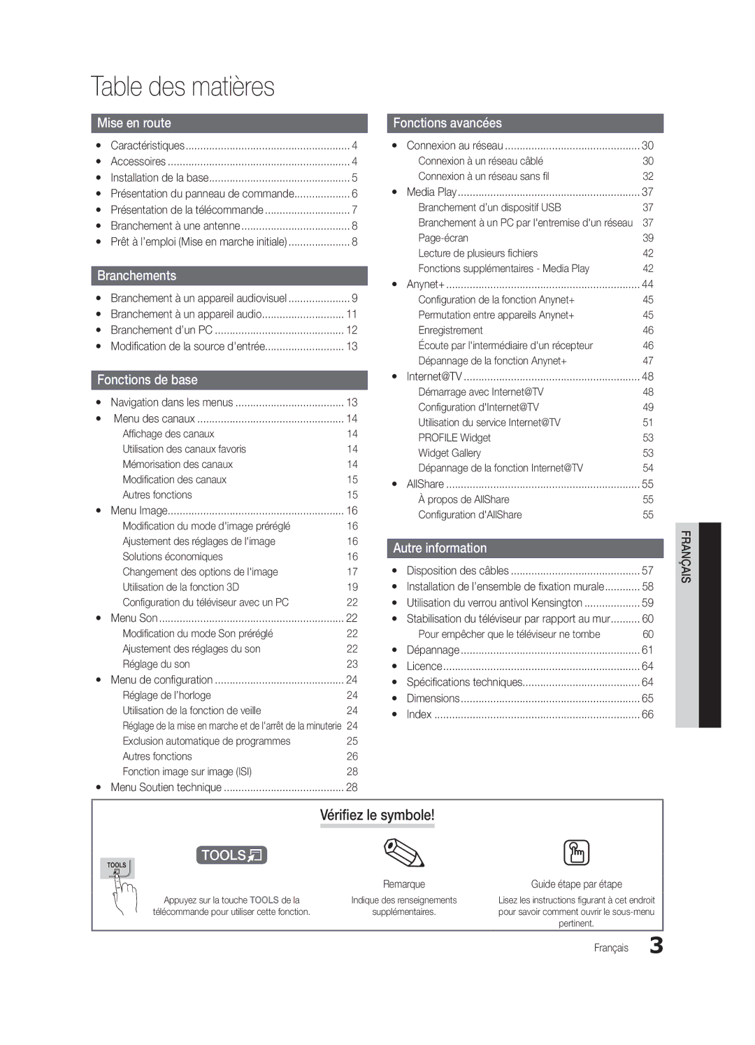 Samsung BN68-02627A-06, UN46C7000, Series C7 user manual Table des matières 