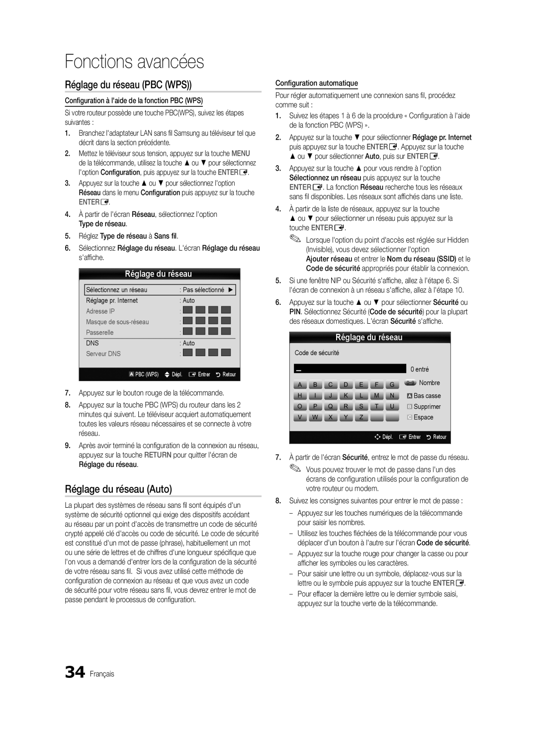 Samsung UN46C7000, BN68-02627A-06, Series C7 Réglage du réseau PBC WPS, Appuyez sur le bouton rouge de la télécommande 