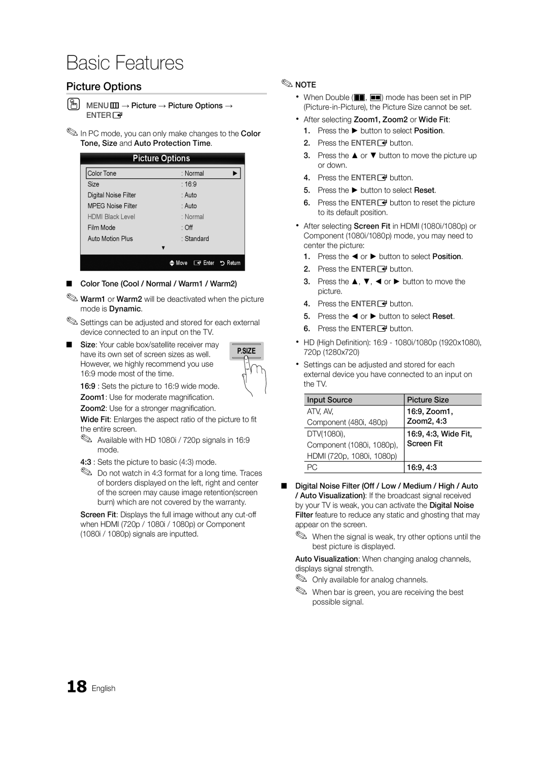 Samsung BN68-02627A-06, UN46C7000, Series C7 user manual Picture Options 