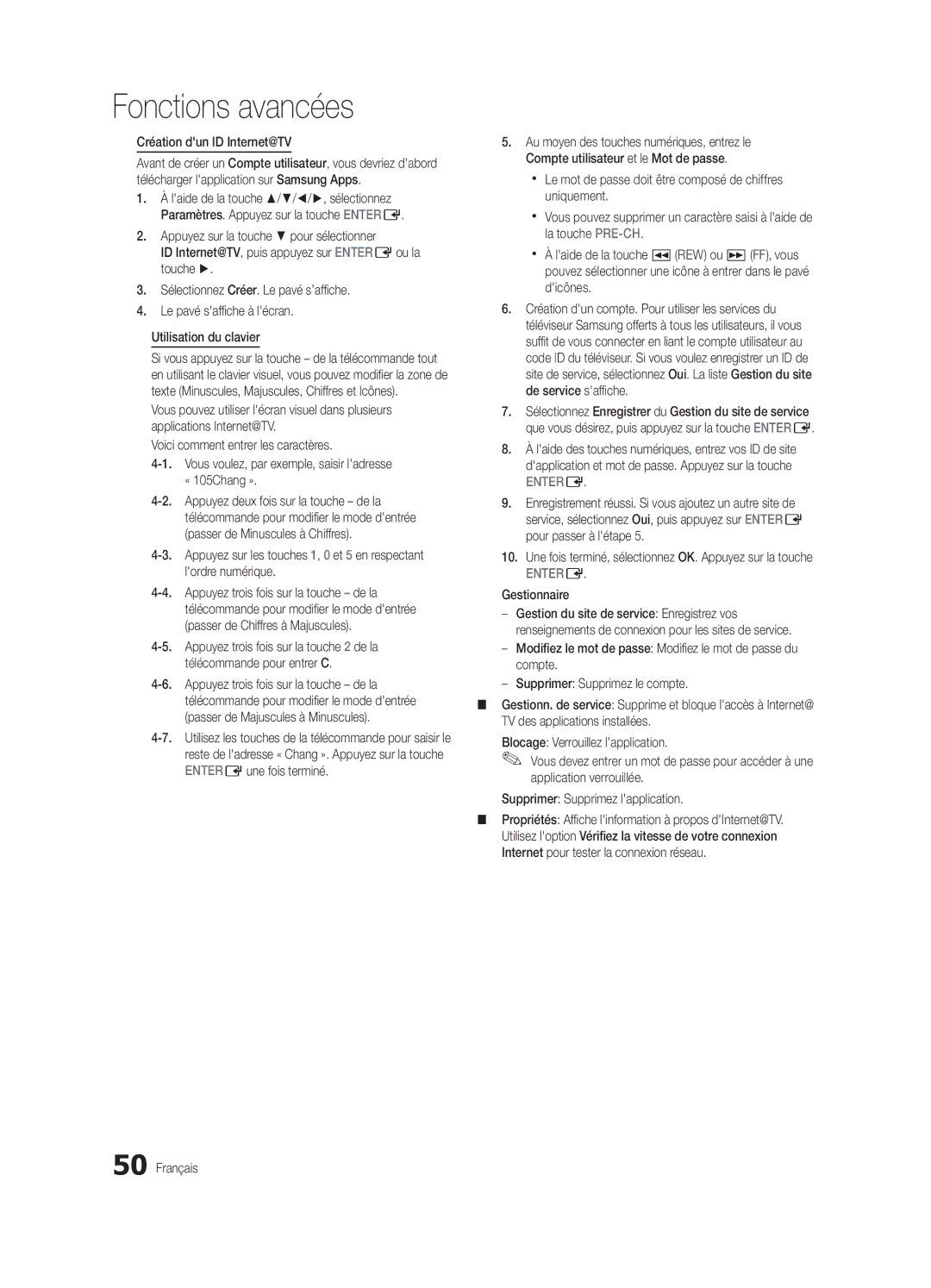 Samsung Series C7, BN68-02627A-06, UN46C7000 user manual Création dun ID Internet@TV, Gestionnaire 