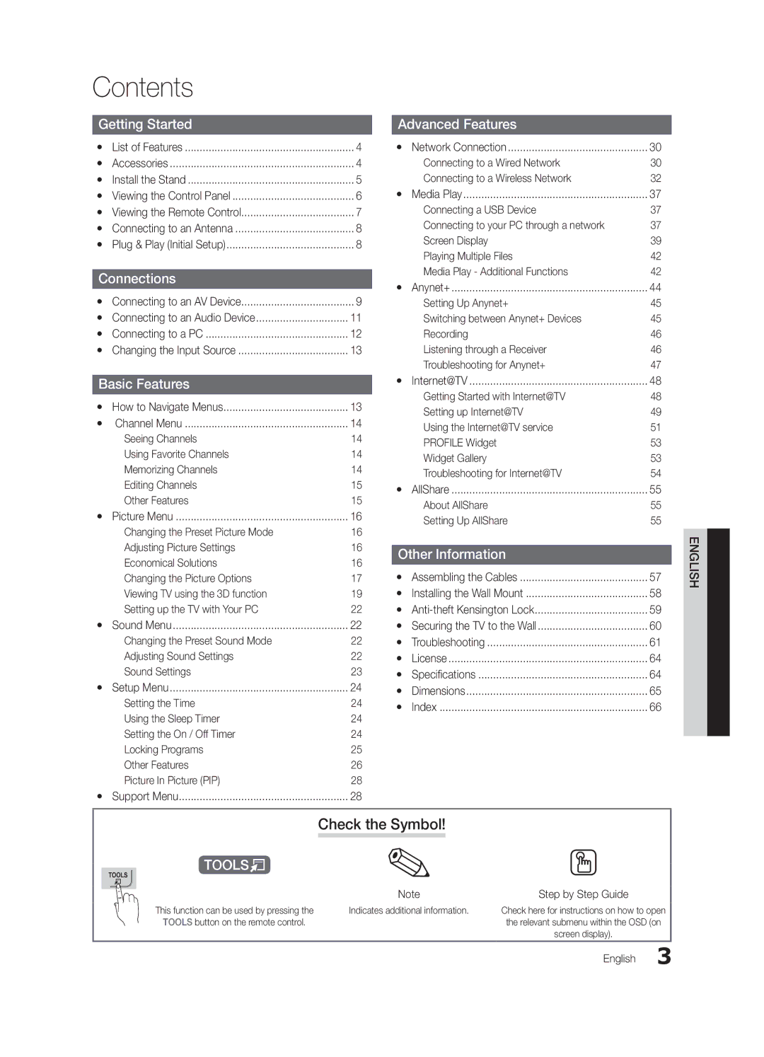 Samsung BN68-02627A-06, UN46C7000, Series C7 user manual Contents 