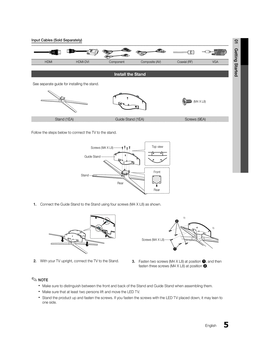 Samsung Series C7, BN68-02627A-06, UN46C7000 user manual Install the Stand 