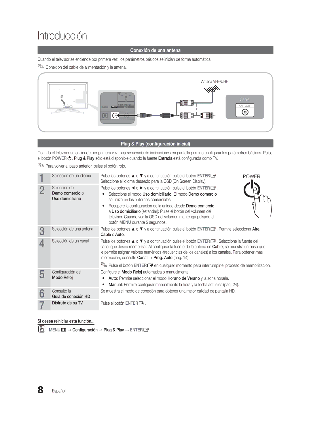 Samsung Series C7, BN68-02627A-06, UN46C7000 user manual Conexión de una antena, Plug & Play configuración inicial 