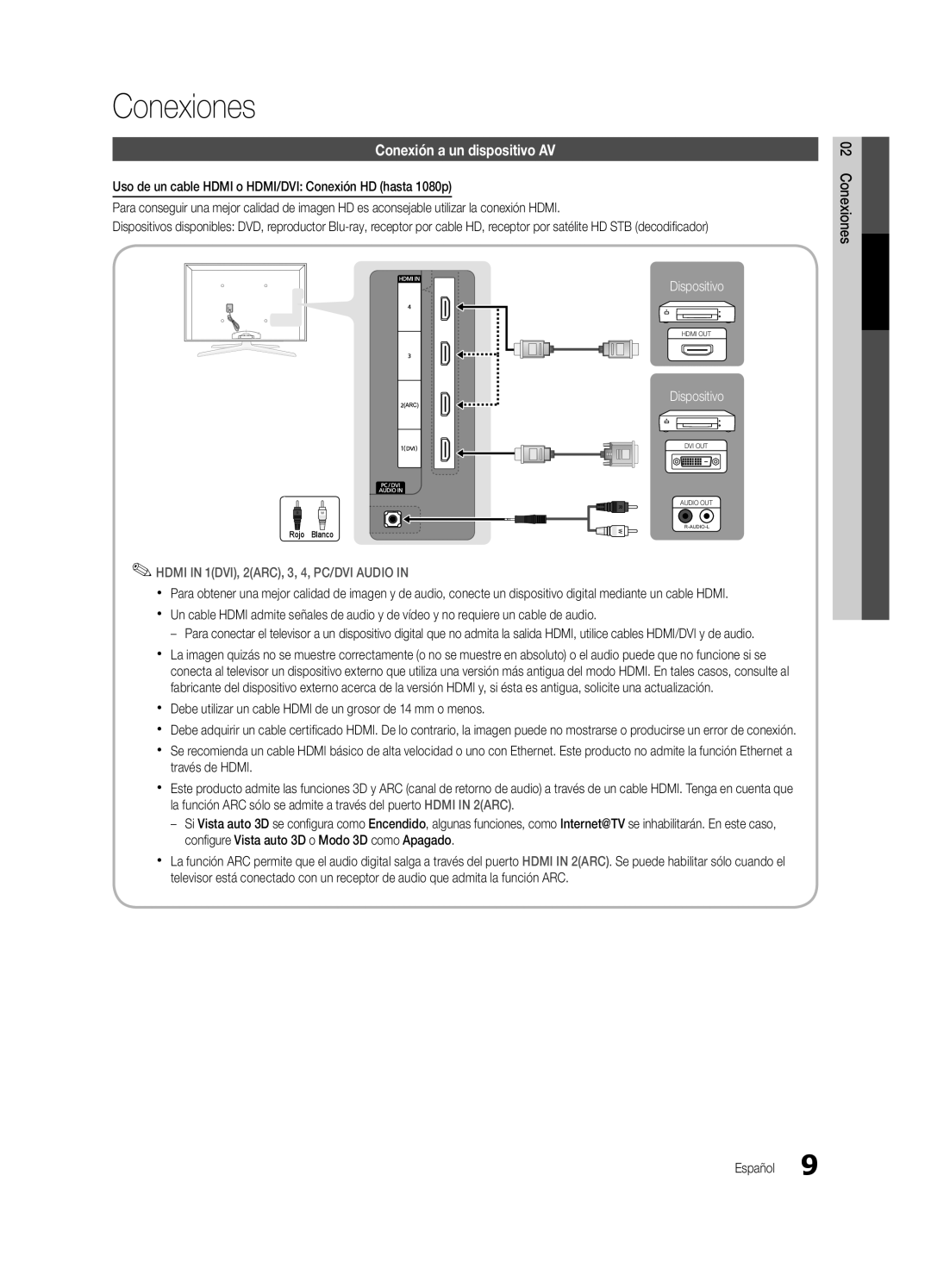 Samsung BN68-02627A-06, UN46C7000, Series C7 user manual Conexiones, Conexión a un dispositivo AV 