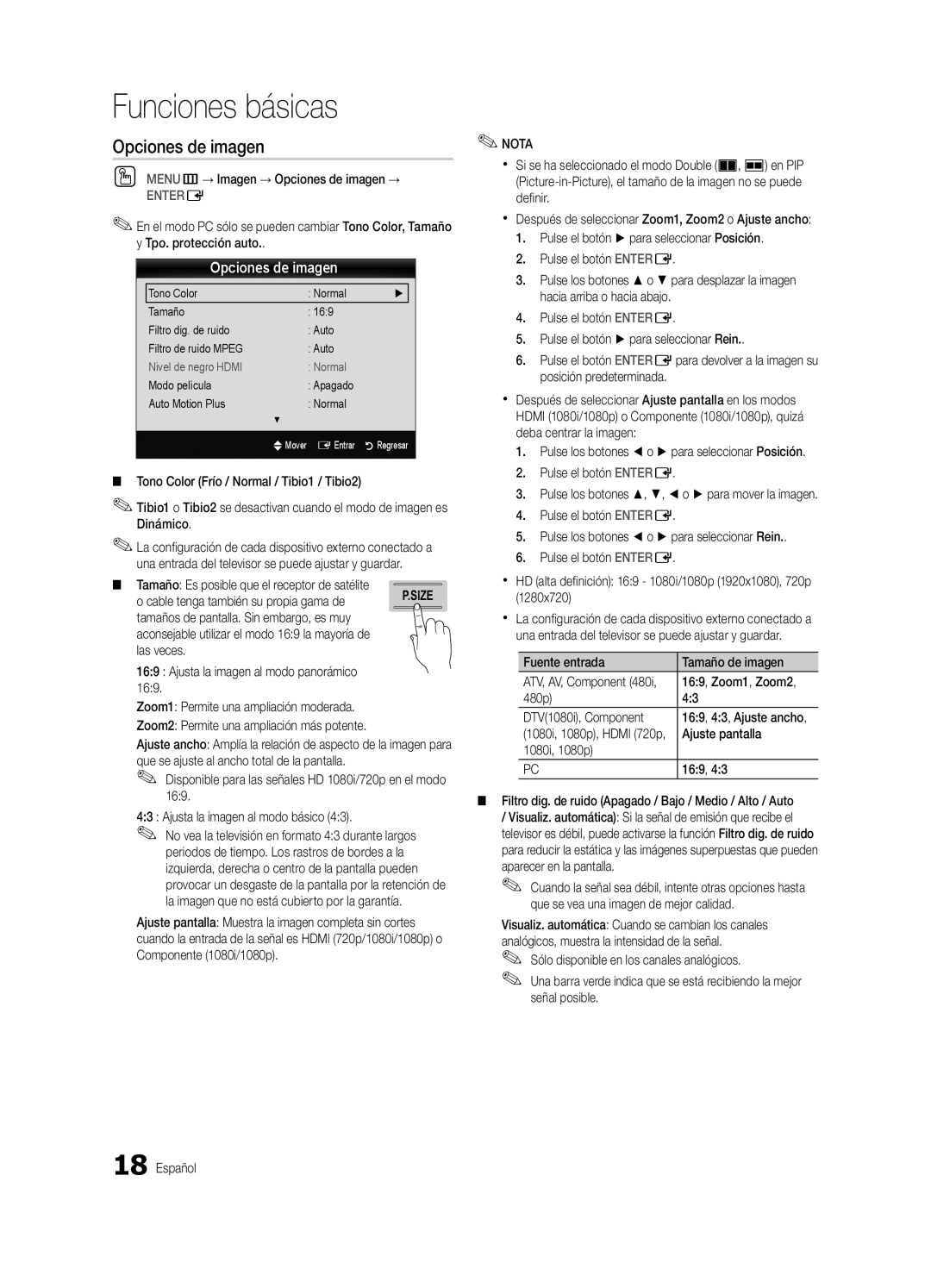 Samsung BN68-02627A-06, UN46C7000, Series C7 user manual Opciones de imagen 