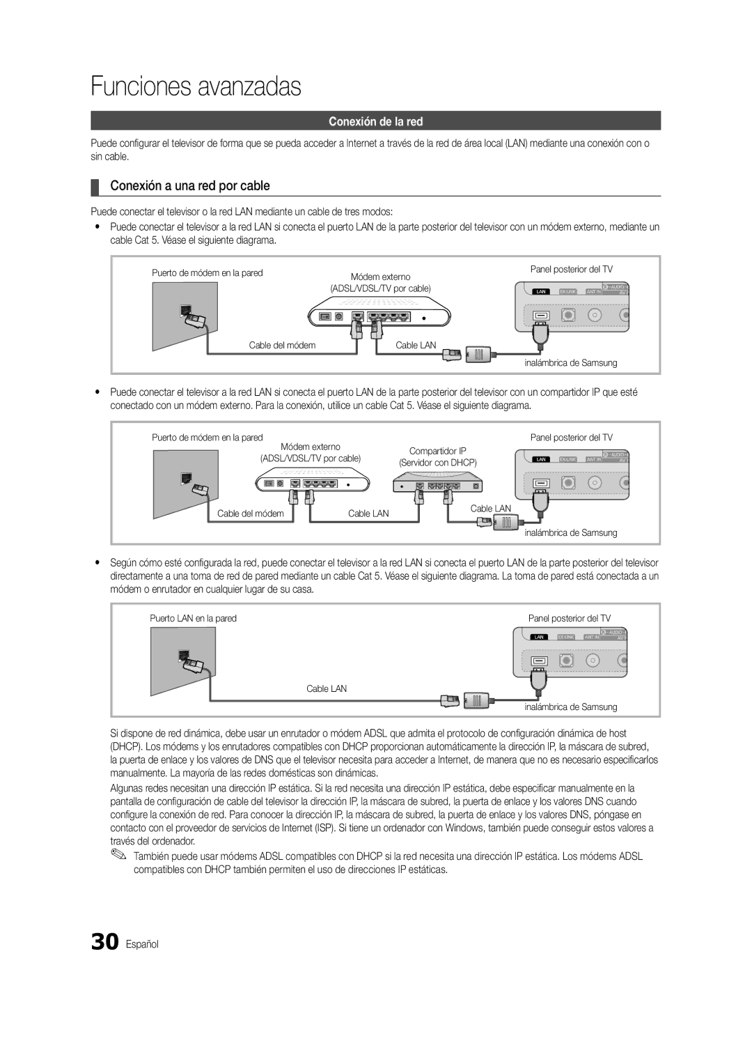 Samsung BN68-02627A-06, UN46C7000, Series C7 Funciones avanzadas, Conexión a una red por cable, Conexión de la red 