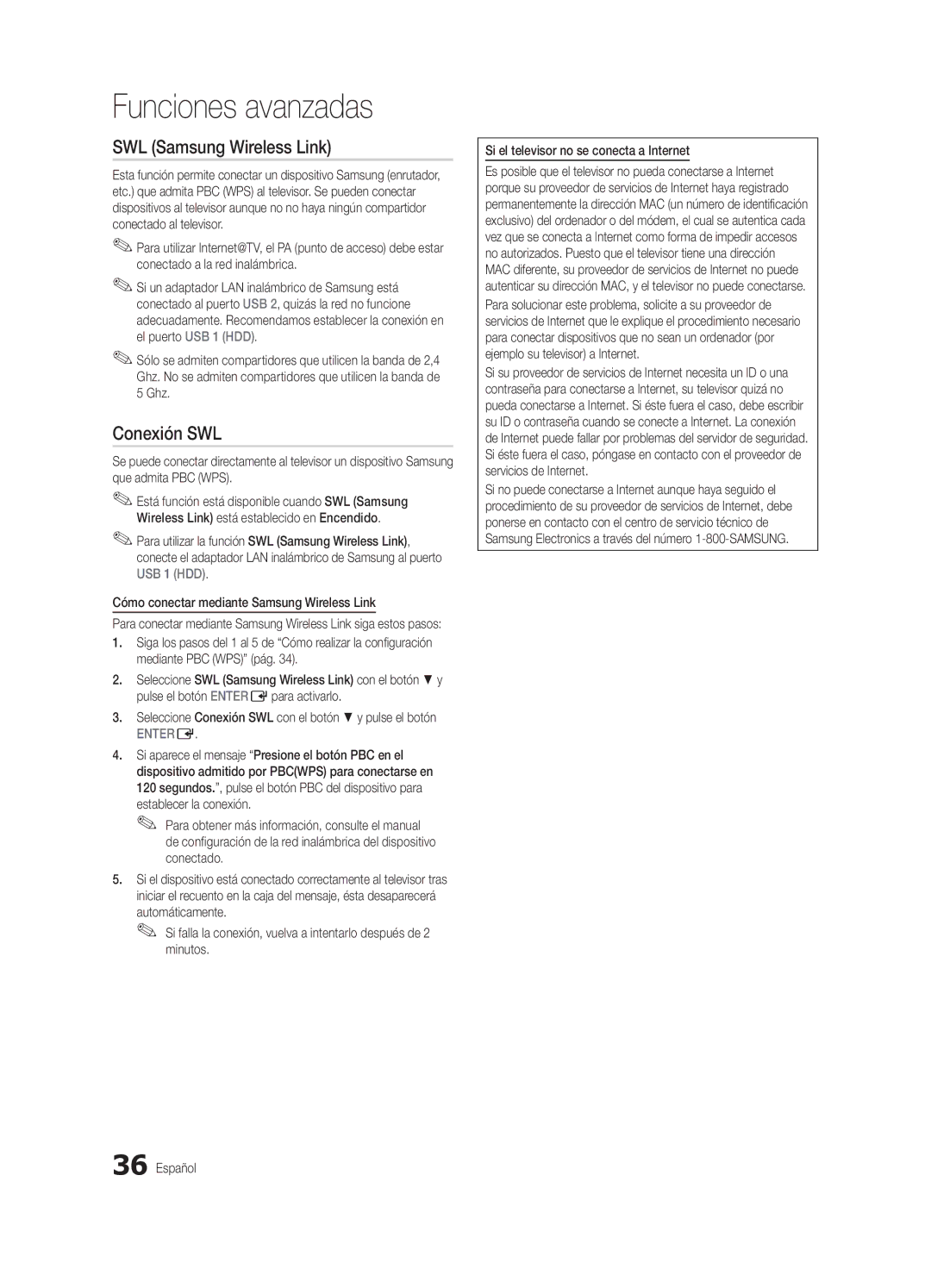 Samsung BN68-02627A-07, UC7000-NA user manual Seleccione Conexión SWL con el botón y pulse el botón 