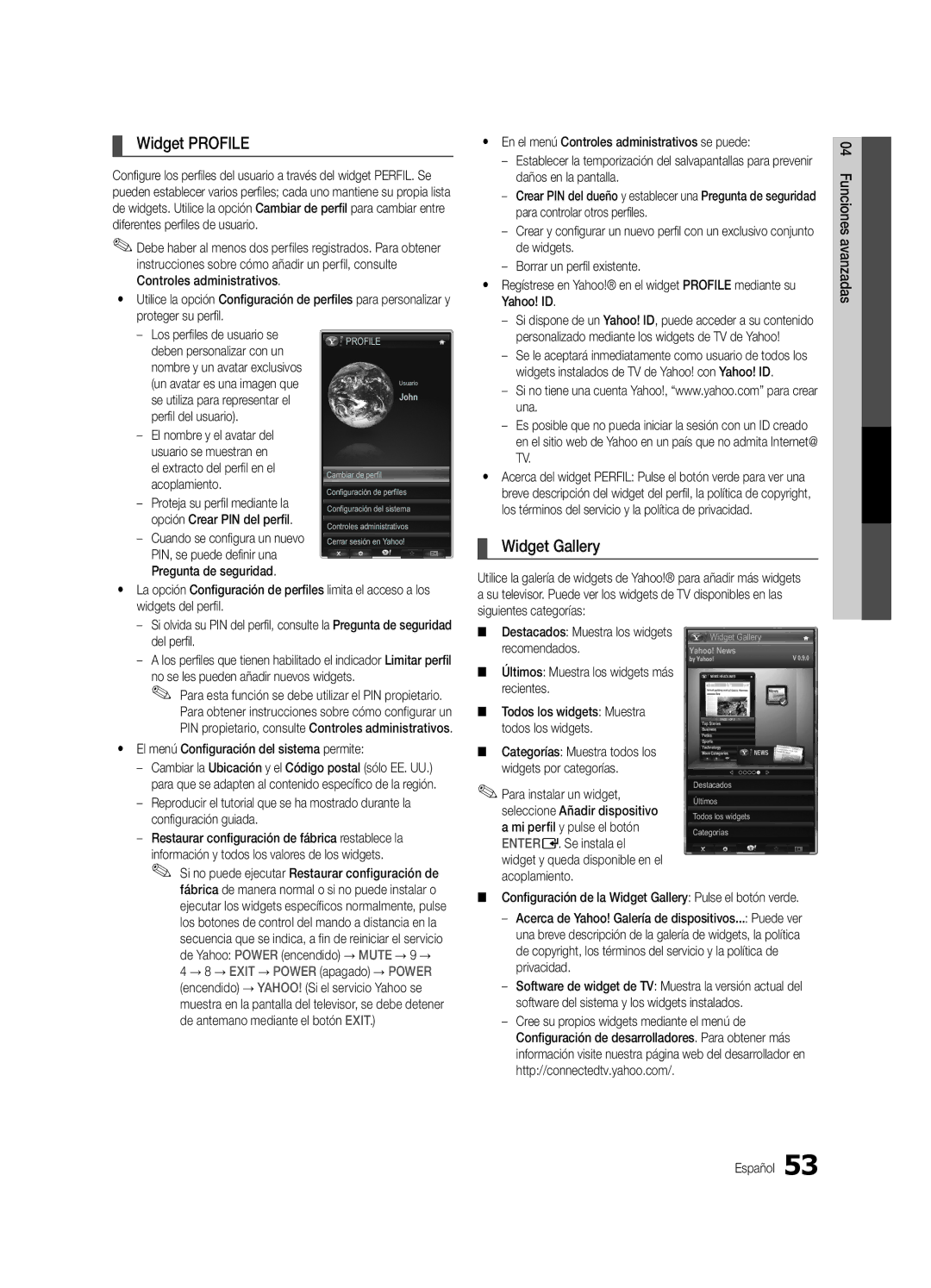 Samsung UC7000-NA, BN68-02627A-07 user manual Widget Profile 