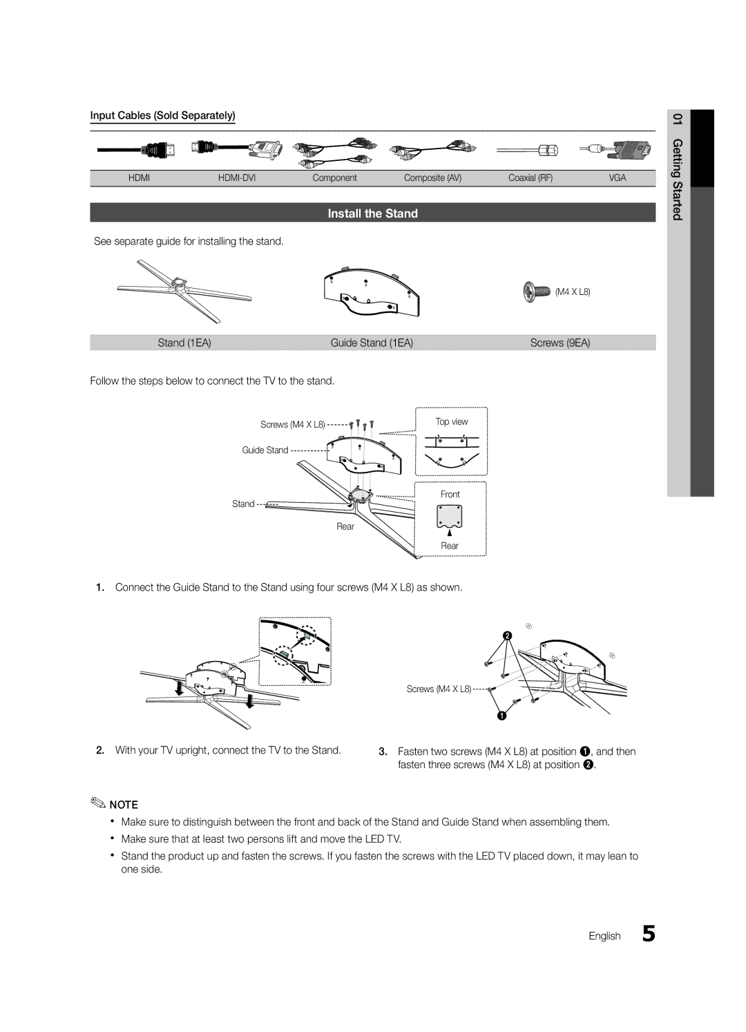 Samsung UC7000-NA, BN68-02627A-07 user manual Install the Stand 