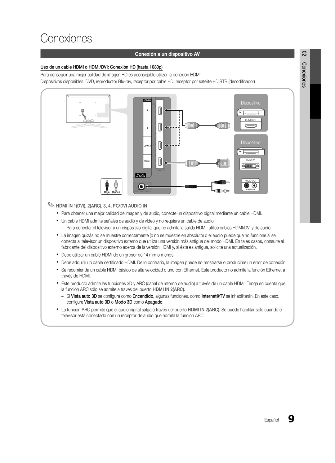 Samsung UC7000-NA, BN68-02627A-07 user manual Conexiones, Conexión a un dispositivo AV 