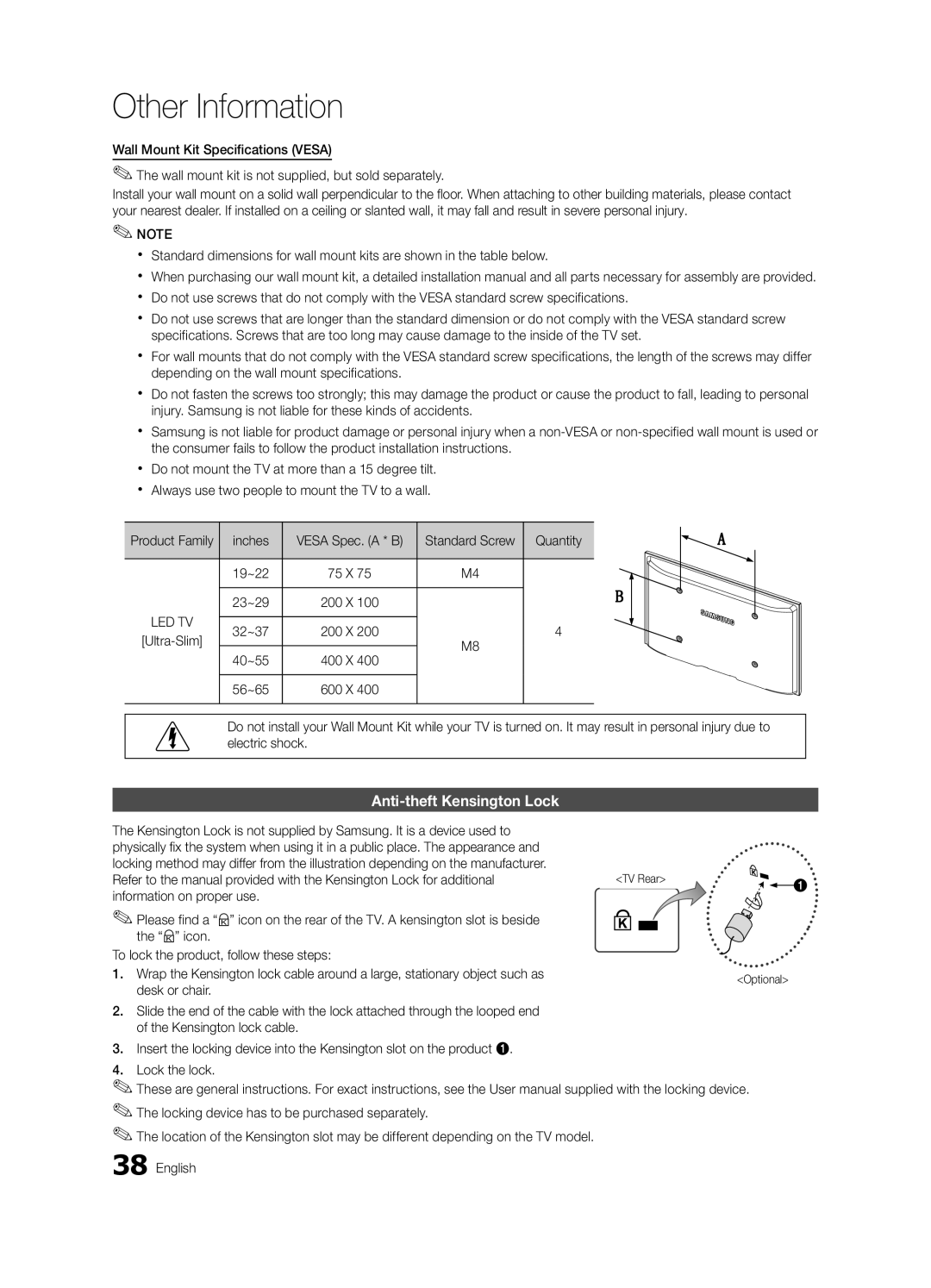 Samsung BN68-02651A-03 user manual Anti-theft Kensington Lock 