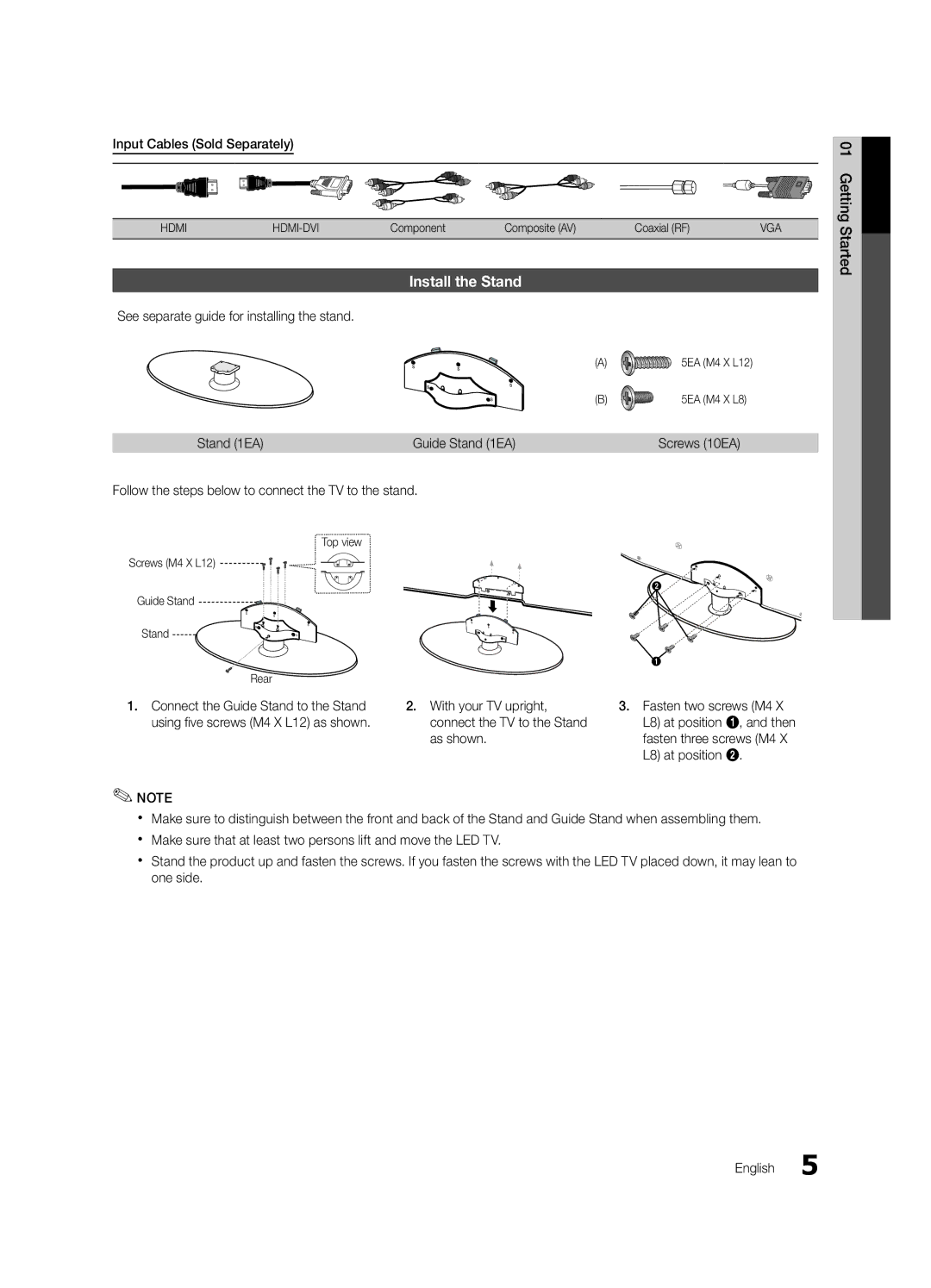 Samsung BN68-02651A-03 user manual Install the Stand 