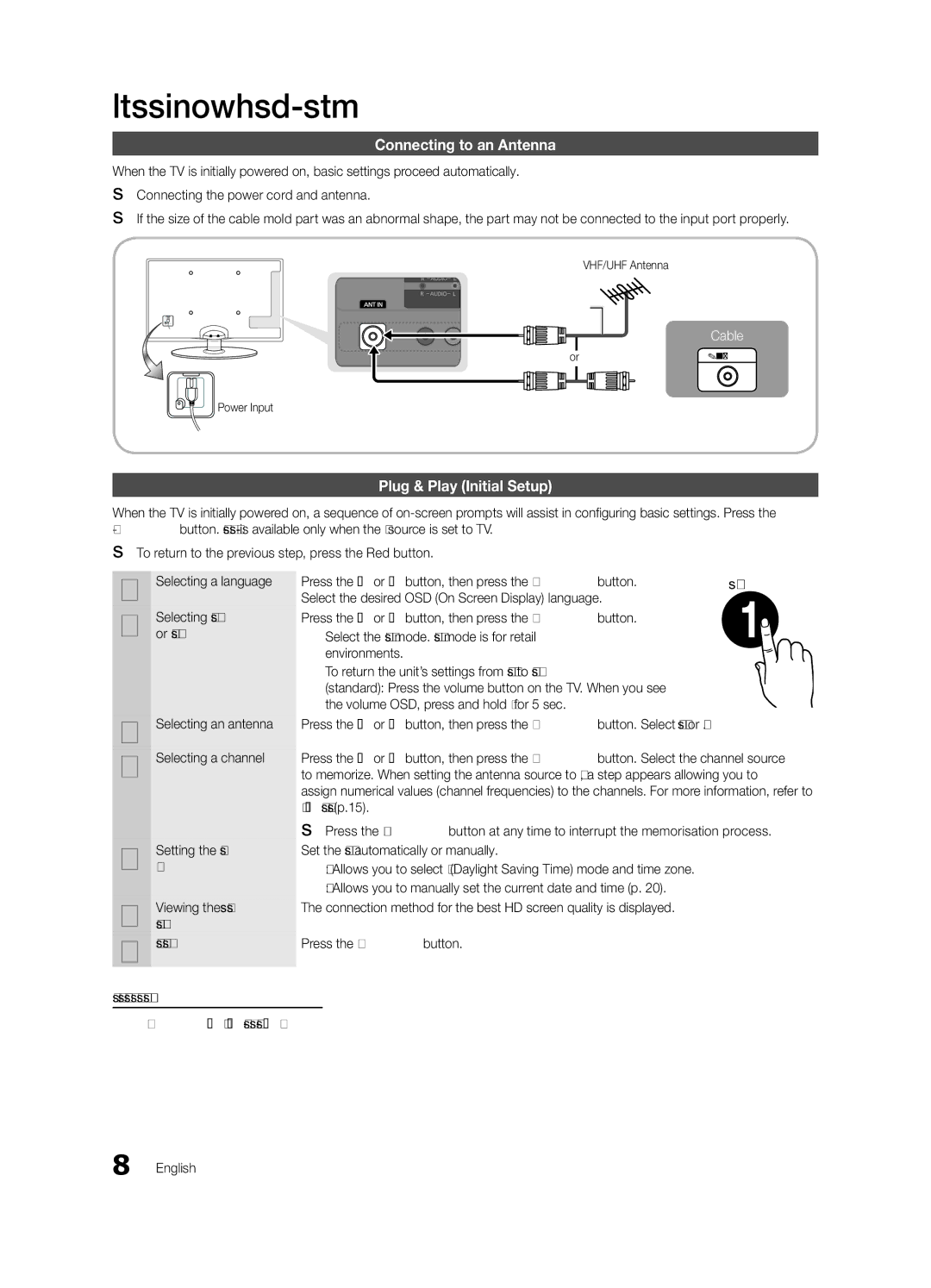 Samsung BN68-02651A-03 user manual Connecting to an Antenna, Plug & Play Initial Setup, VHF/UHF Antenna, Power Input 