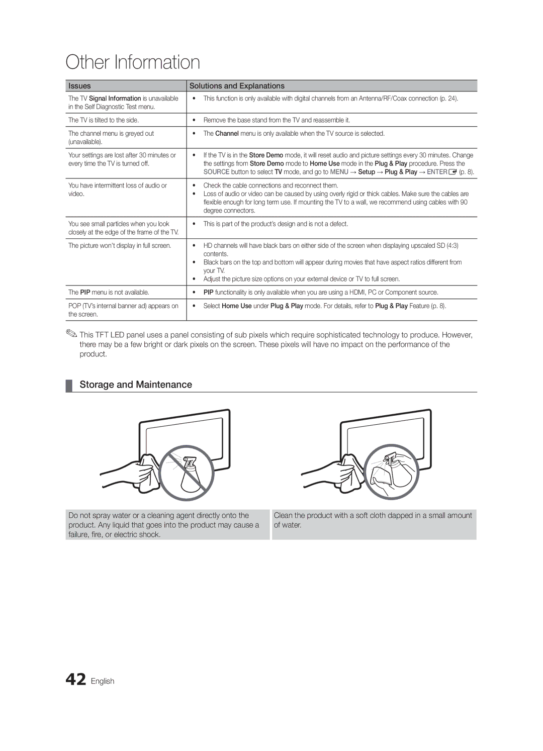 Samsung BN68-02651A-04 user manual Storage and Maintenance, Every time the TV is turned off, Degree connectors, Your TV 