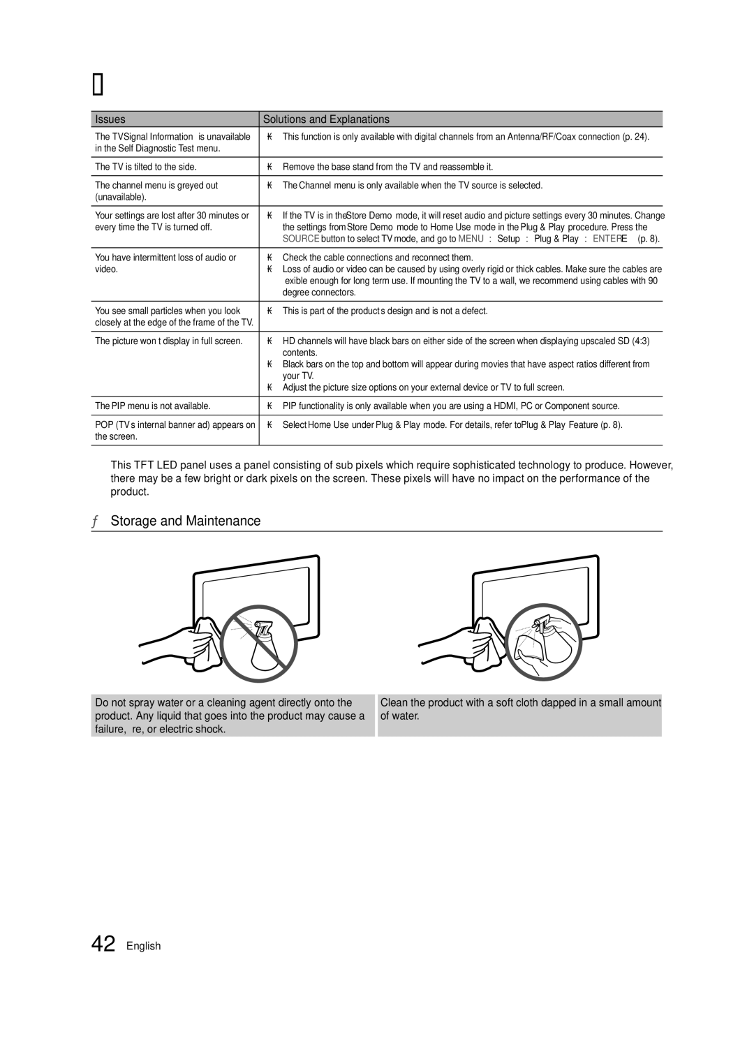 Samsung BN68-02651B-04 user manual Storage and Maintenance, Every time the TV is turned off, Degree connectors, Your TV 