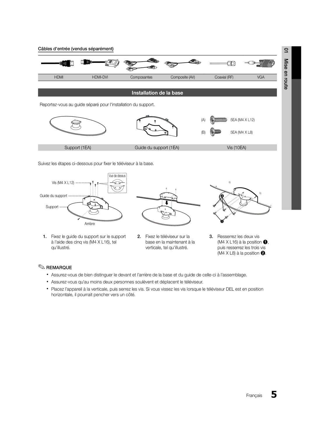 Samsung BN68-02651B-04 user manual Installation de la base 