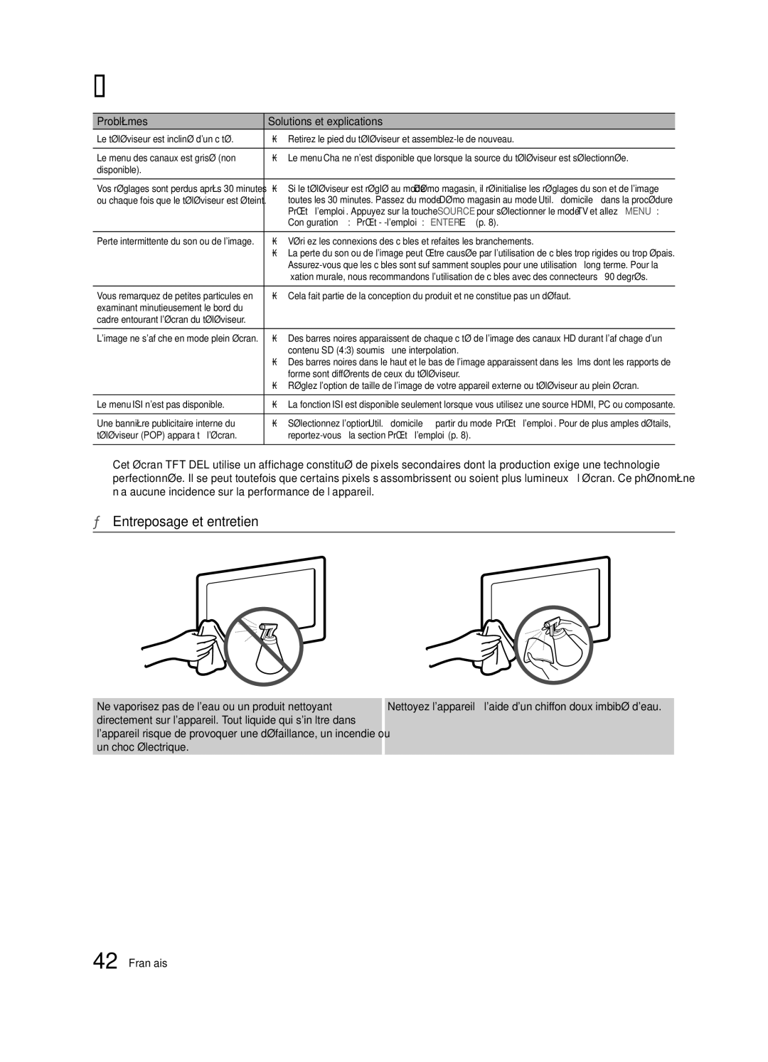 Samsung BN68-02651B-04 Entreposage et entretien, Configuration → Prêt -à-lemploi→ ENTEREp, Le menu ISI nest pas disponible 