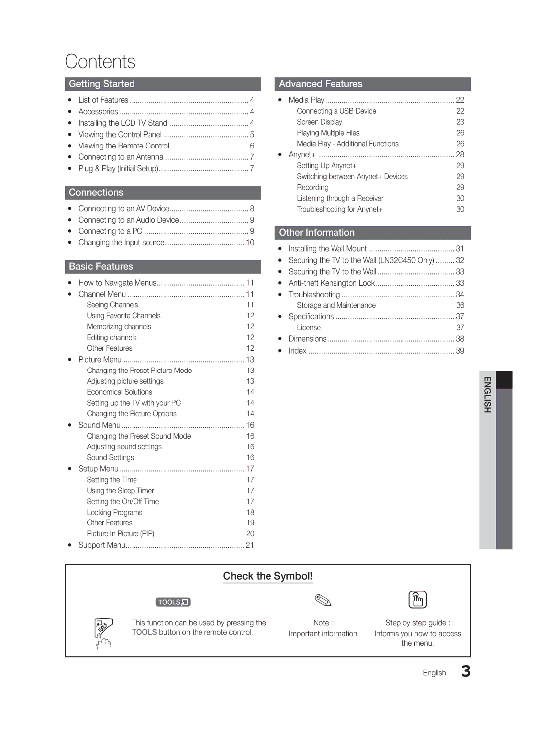 Samsung LC450-ZA, BN68-02663A-06 user manual Contents 