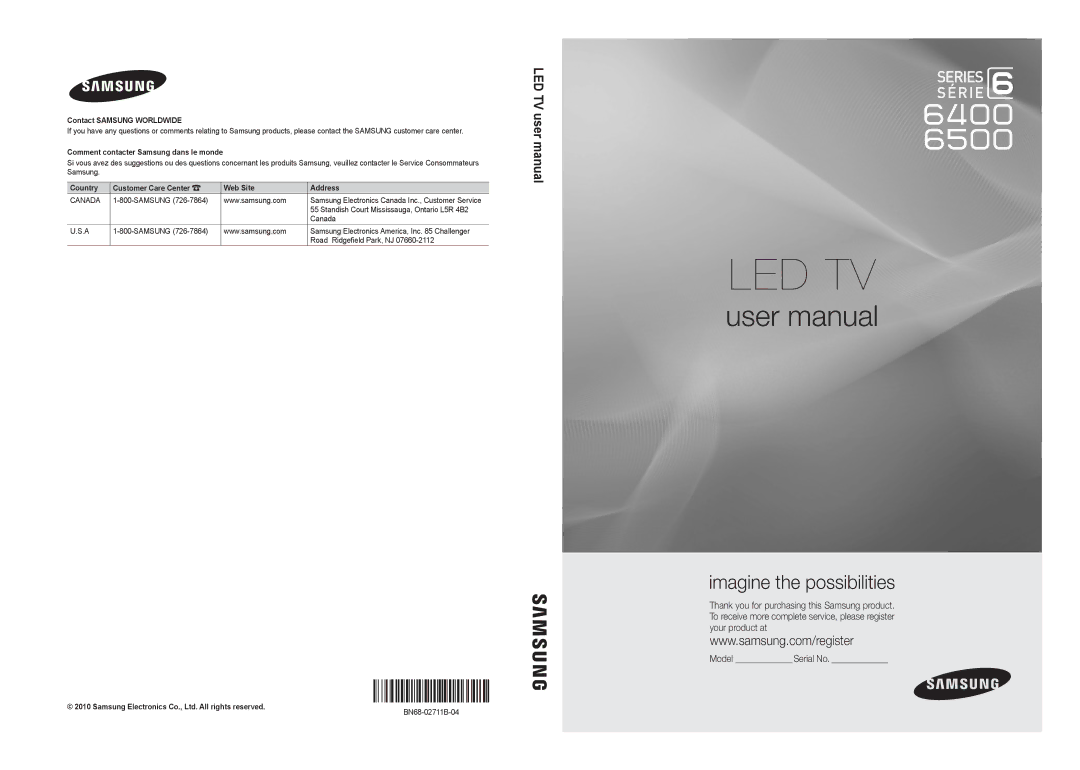 Samsung UC6500-ZC, BN68-02711B-04 user manual Contact Samsung Worldwide, Samsung Electronics Canada Inc., Customer Service 