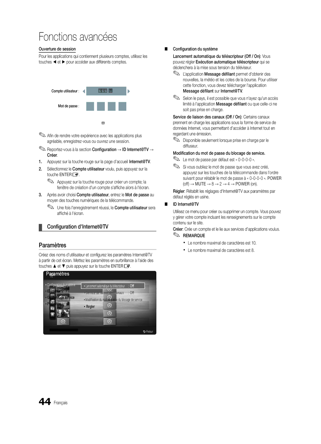 Samsung BN68-02711B-04, UC6500-ZC Configuration dInternet@TV, Ouvrir une session, Ouverture de session, Touche Entere 