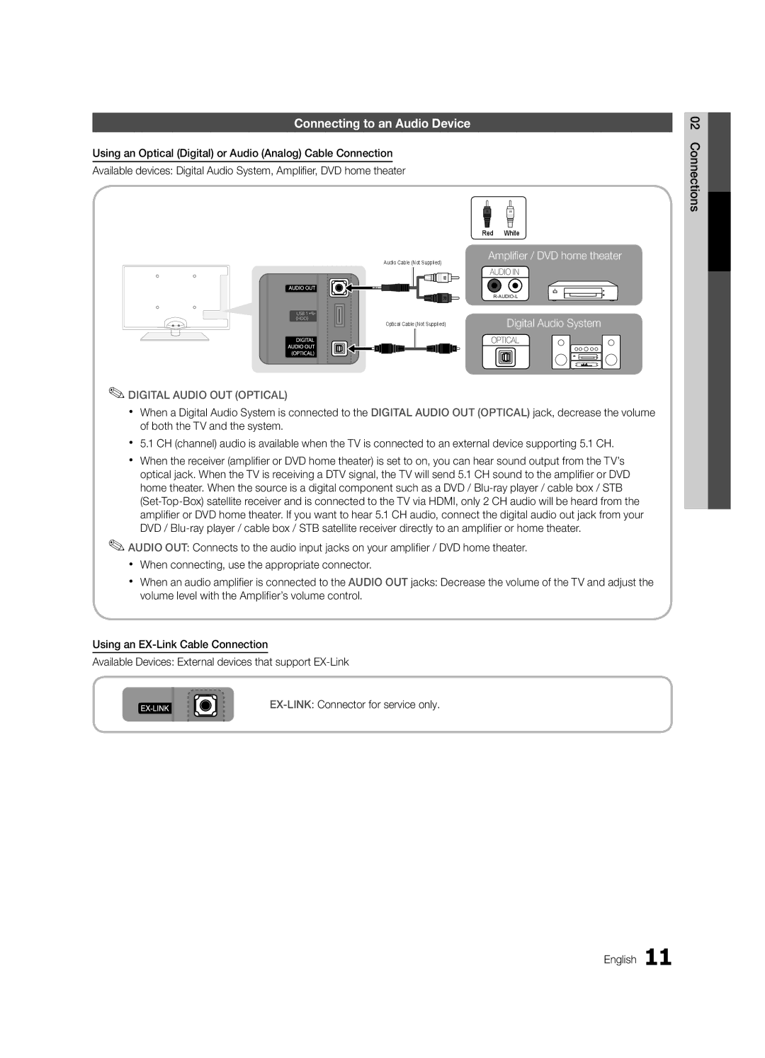 Samsung UC6500-ZC, BN68-02711B-04 user manual Connecting to an Audio Device, Digital Audio OUT Optical 