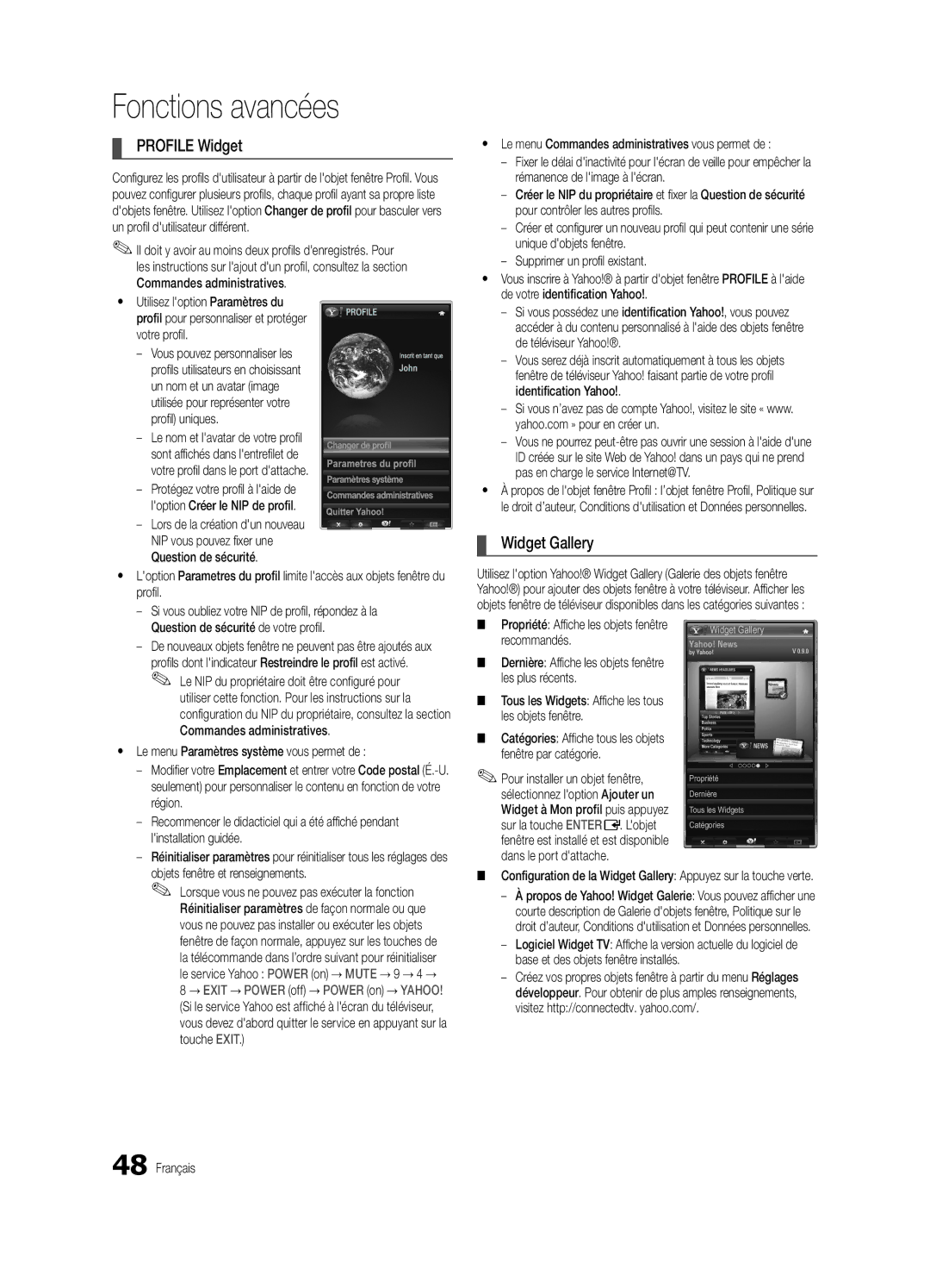 Samsung BN68-02711B-04 Le nom et lavatar de votre profil, Yy Le menu Commandes administratives vous permet de, Région 