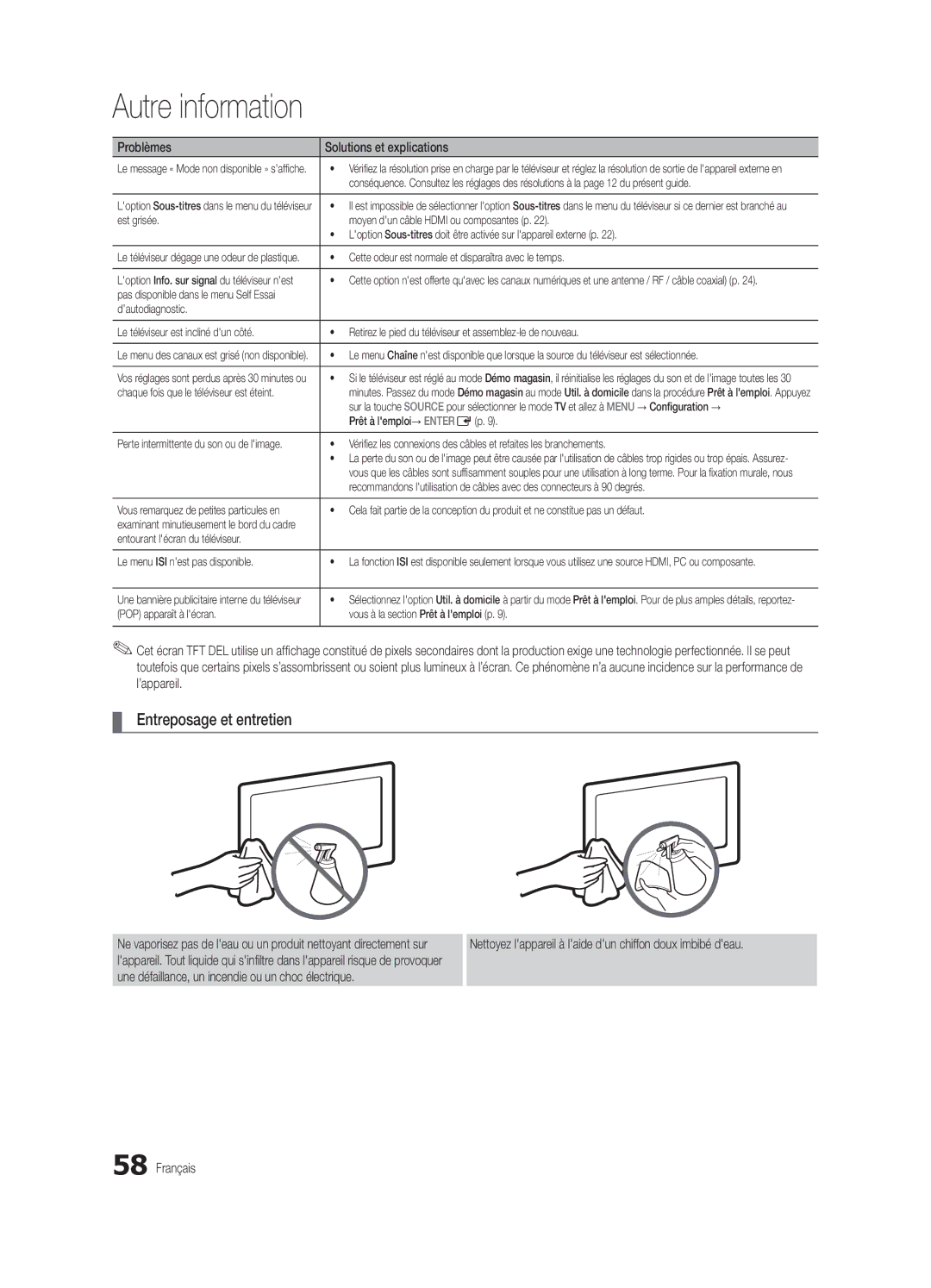 Samsung BN68-02711B-04, UC6500-ZC user manual Entreposage et entretien, Cette odeur est normale et disparaîtra avec le temps 