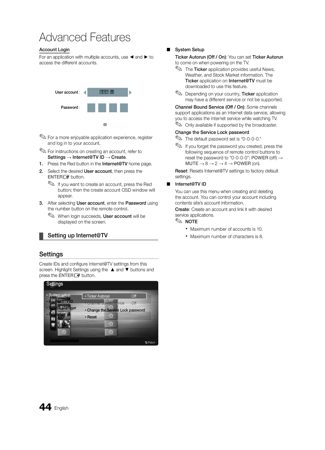 Samsung BN68-02711B-04, UC6500-ZC user manual Setting up Internet@TV, Login, Default password set is 